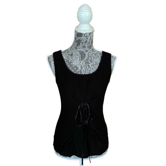 VINTAGE Corset Lace Up Tank Top Black - Picture 1 of 5
